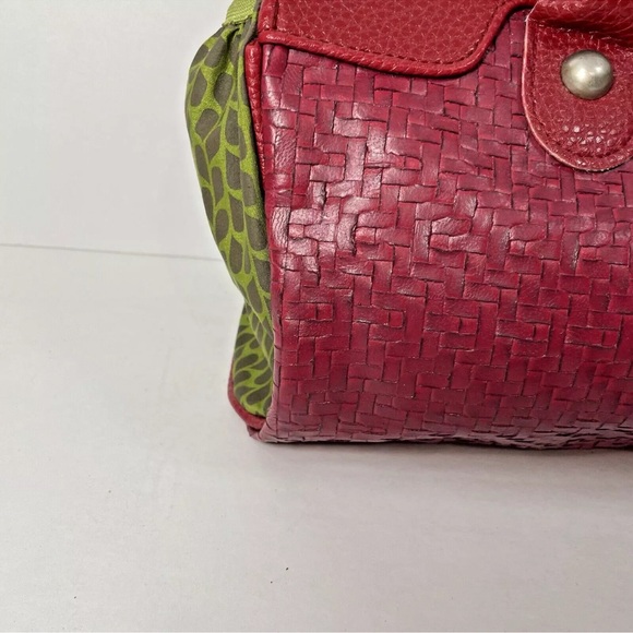 SkFk Handbag Purse Red Green Embroidered Organic Basket Weave & Fabric - Picture 8 of 16